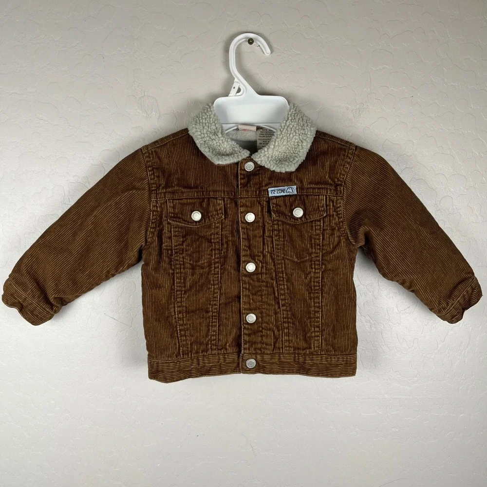 Vtg Faded Glory Boys Corduroy Jacket Sherpa‎ Collar Button Up Brown 24M